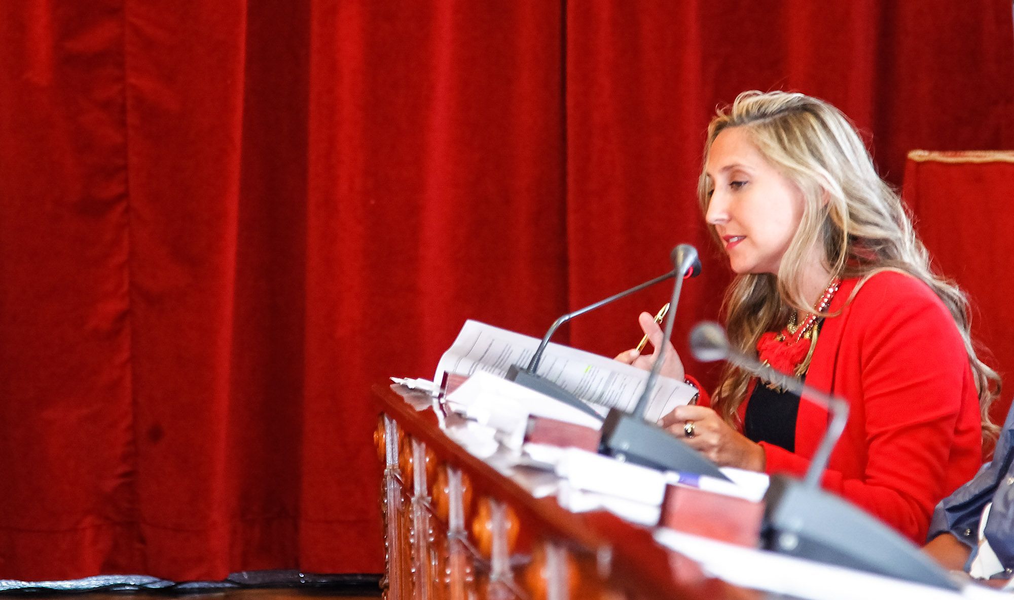 Martina Aneiros, portavoz del PP, durante una intervención plenaria el pasado mes de junio (foto: Mero Barral / 13fotos para Ferrol360)